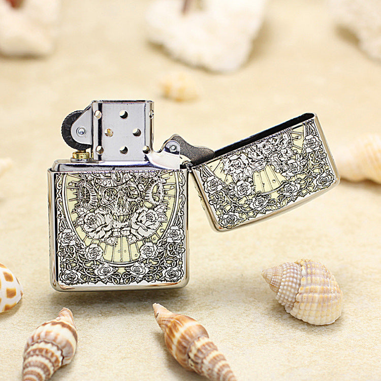 Zippo Silver and Gold Deep Carved Rose Frame Pin-Up Girl - SC24