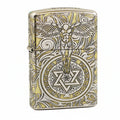 Zippo Silver and Gold Deep Carved Winged Figure and Sacred Geometry - SC32