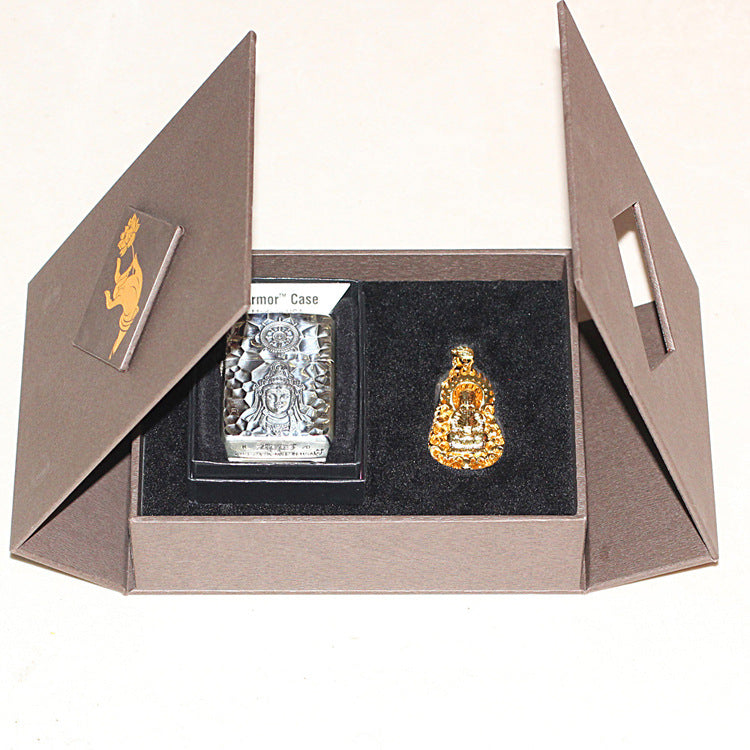 Zippo Textured Silver Plated Relief Carved Guanyin Bodhisattva - SC14