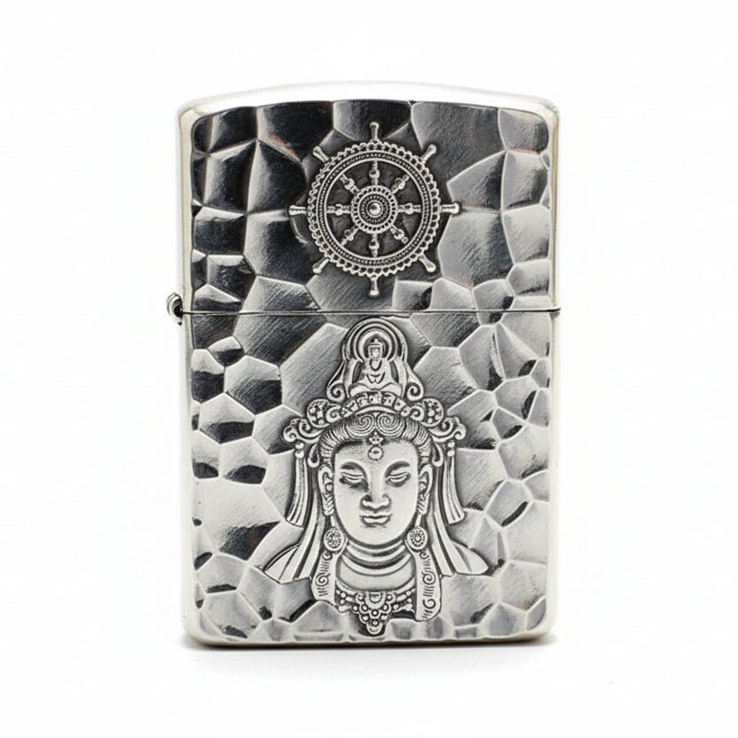 Zippo Textured Silver Plated Relief Carved Guanyin Bodhisattva - SC14