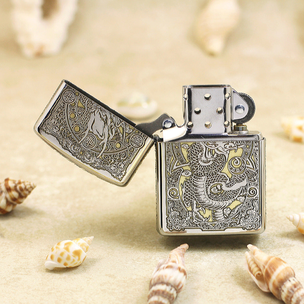 Zippo Two-Tone Deep Carved Imperial Dragon and Fortune Symbol - SC27