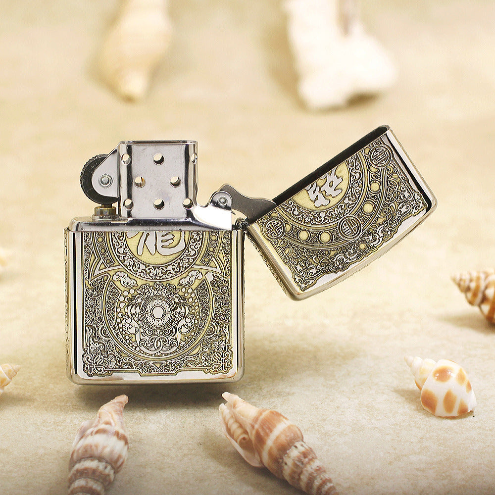 Zippo Two-Tone Deep Carved Imperial Dragon and Fortune Symbol - SC27