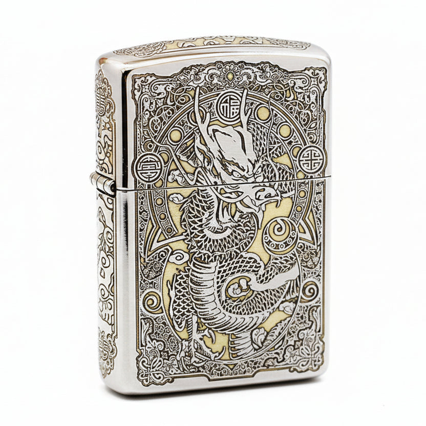 Zippo Two-Tone Deep Carved Imperial Dragon and Fortune Symbol - SC27