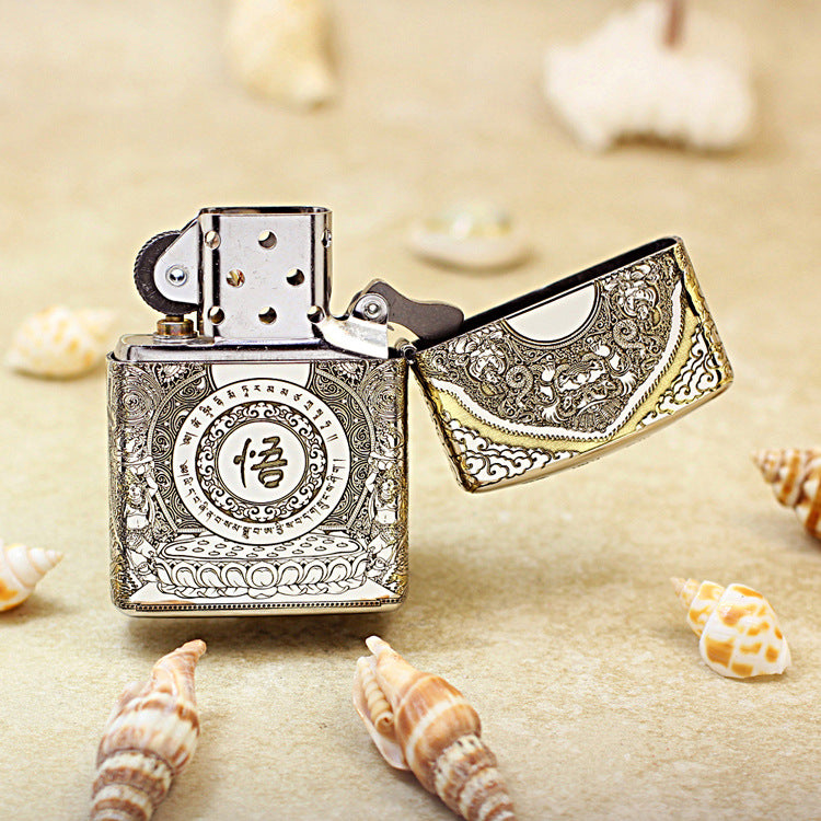 Zippo Two Tone Deep Carved Victorious Fighting Buddha Lotus - SC20