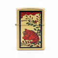 Zippo Wild Boar & Bush Clover Gold Plate - Animal Series - JP58