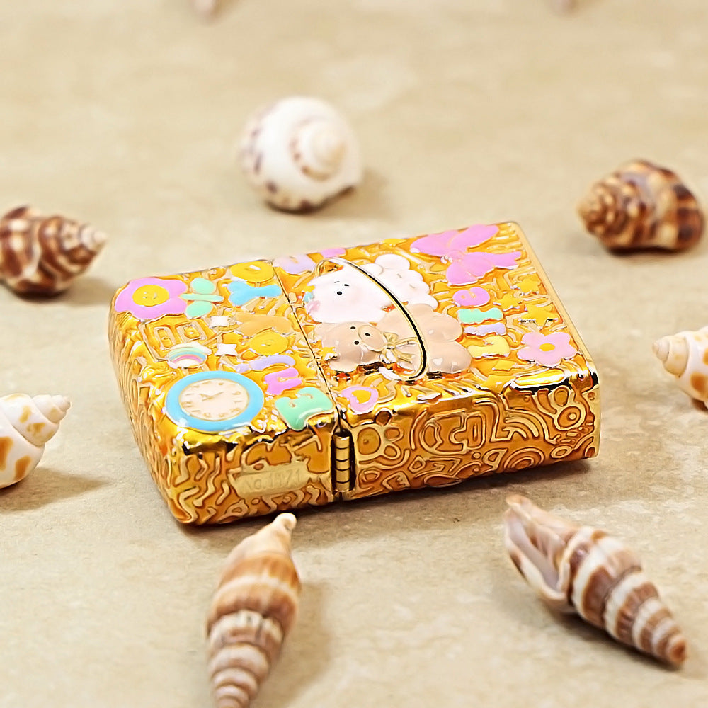 Zippo Gold-Plated Shell Case Enjoy Life Bear - CM71