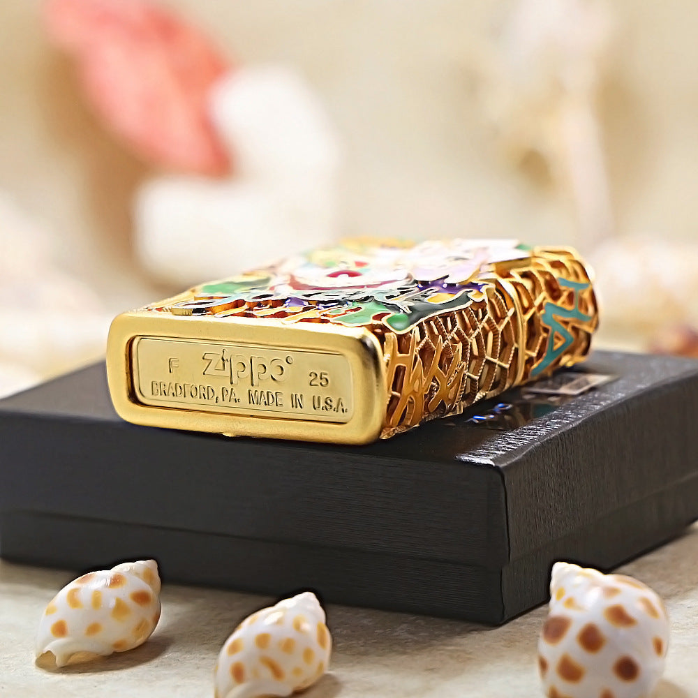 Zippo Gold Filigree Cloisonné Enamel Luminous Joker Character - CM106