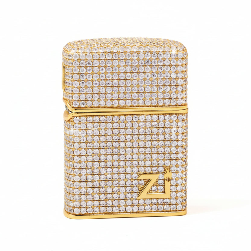 Zippo Gold Full Crystal Pavé "Zi" Emblem Shell Lighter- CM103