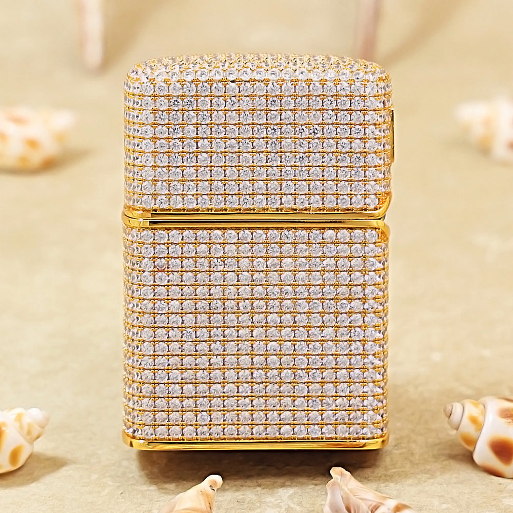 Zippo Gold Full Crystal Pavé "Zi" Emblem Shell Lighter- CM103