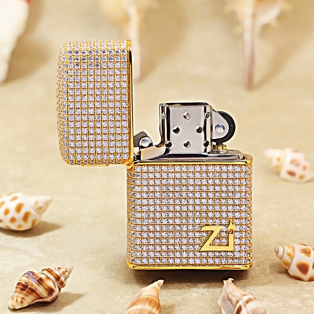Zippo Gold Full Crystal Pavé "Zi" Emblem Shell Lighter- CM103