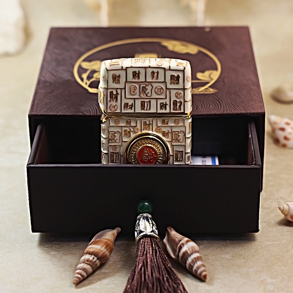 Zippo Gold Shell Case Luminous Mahjong Hundred Wealth - CM69