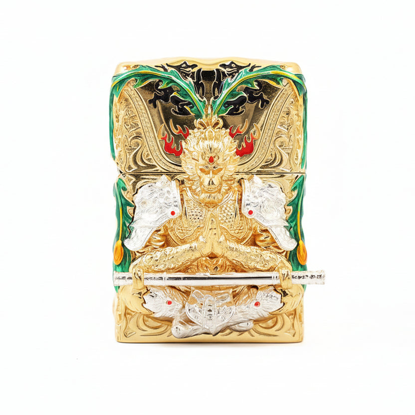 Zippo High-Polish Gold Luminous Sun Wukong Fighting Buddha Shell Case- CM86