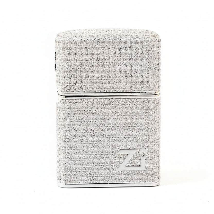 Zippo High-Polish Silver Full Crystal Pavé "Zi" Emblem Shell Lighter - CM102