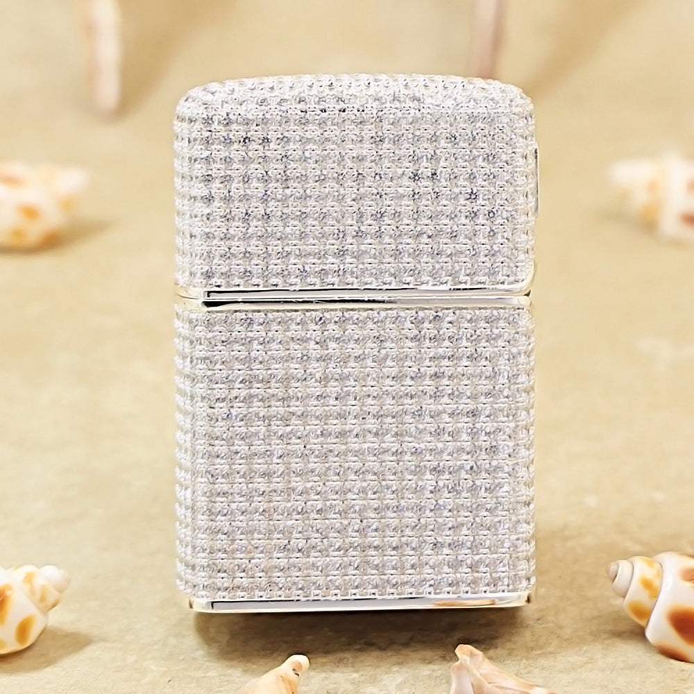 Zippo High-Polish Silver Full Crystal Pavé "Zi" Emblem Shell Lighter - CM102