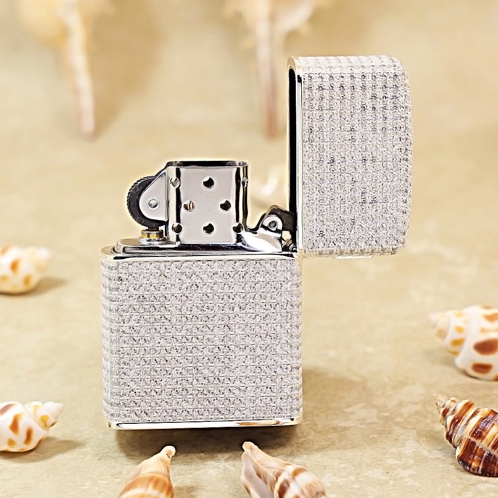 Zippo High-Polish Silver Full Crystal Pavé "Zi" Emblem Shell Lighter - CM102