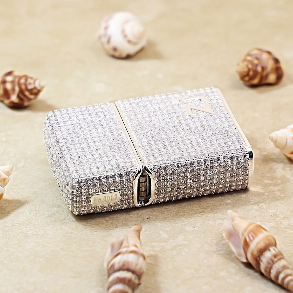 Zippo High-Polish Silver Full Crystal Pavé "Zi" Emblem Shell Lighter - CM102