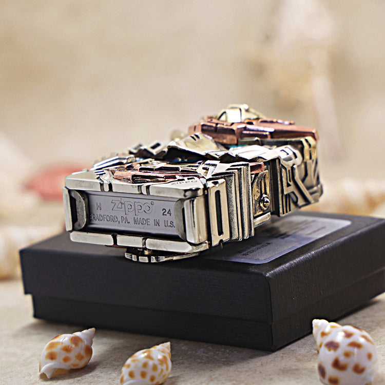 Zippo Satin Chrome Thunder Mecha Armor Shell Case - CM59