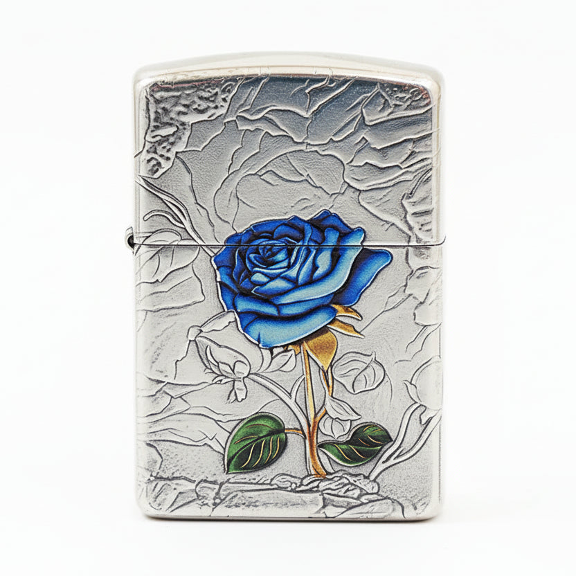 Zippo Silver-Plated Embossed Blue Enchantress Rose - DS167