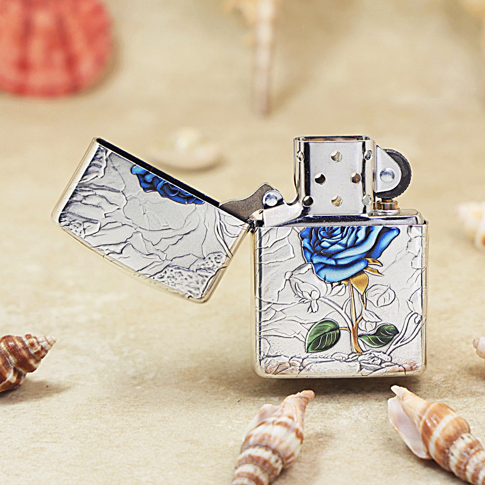 Zippo Silver-Plated Embossed Blue Enchantress Rose - DS167