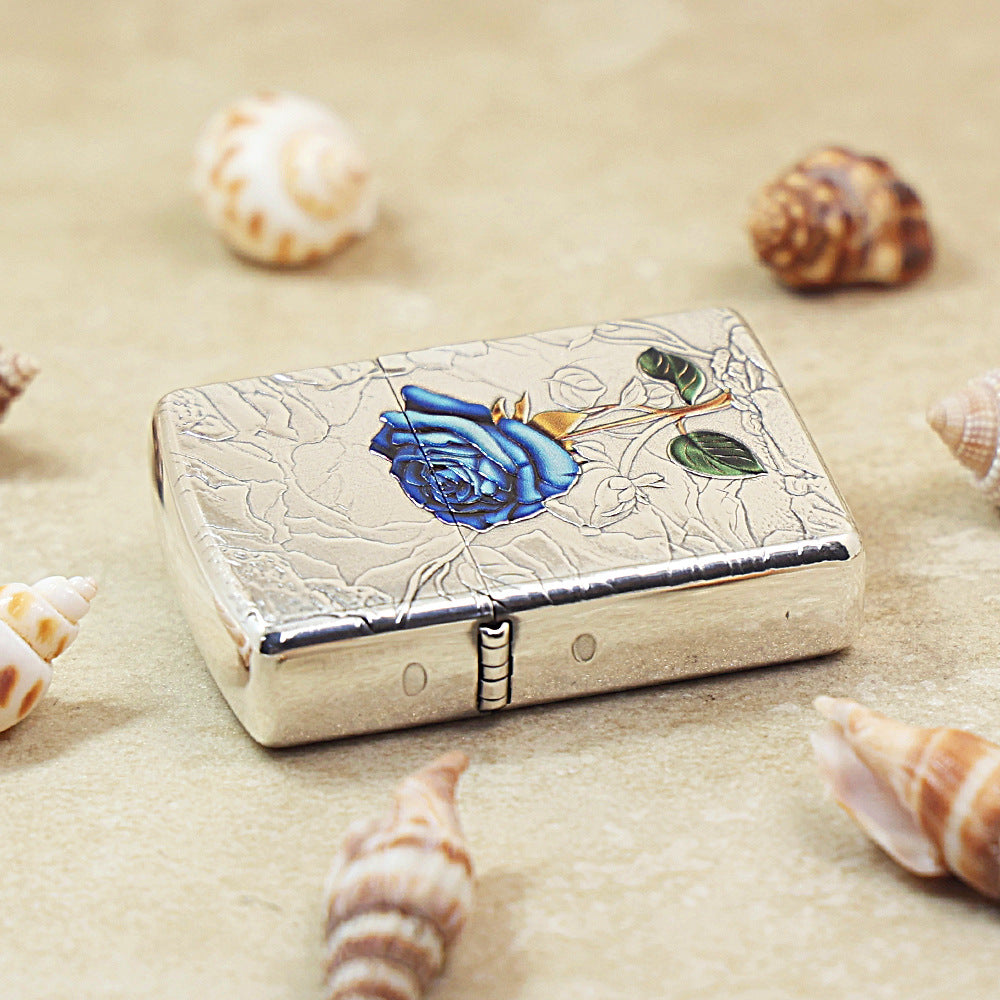 Zippo Silver-Plated Embossed Blue Enchantress Rose - DS167