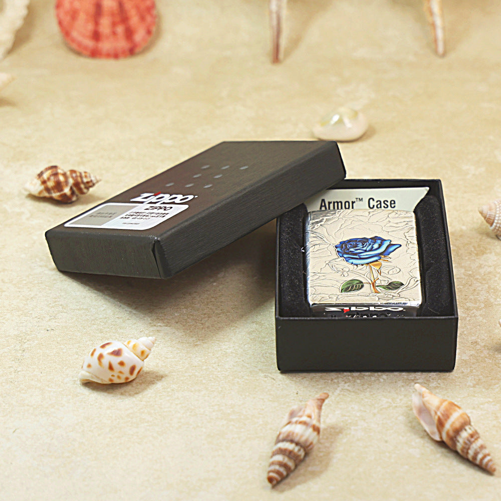 Zippo Silver-Plated Embossed Blue Enchantress Rose - DS167