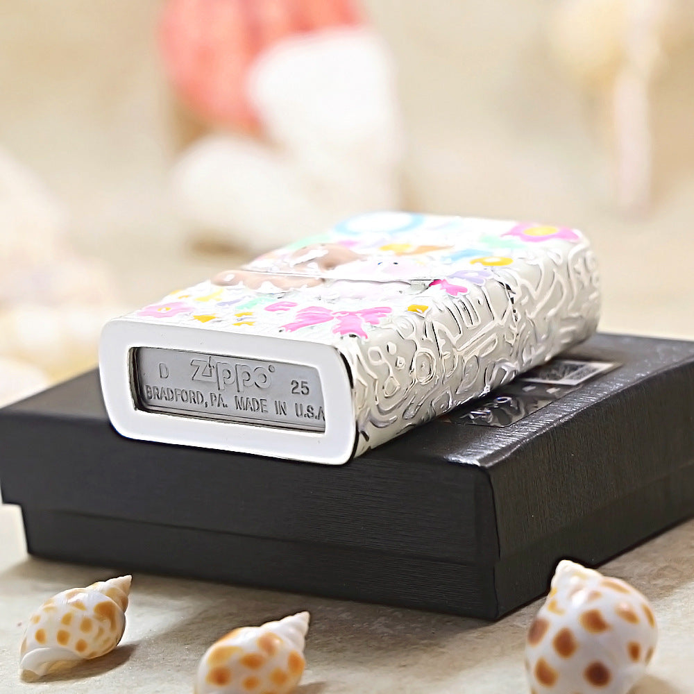 Zippo Silver-Plated Shell Case Enjoy Life Bear - CM72