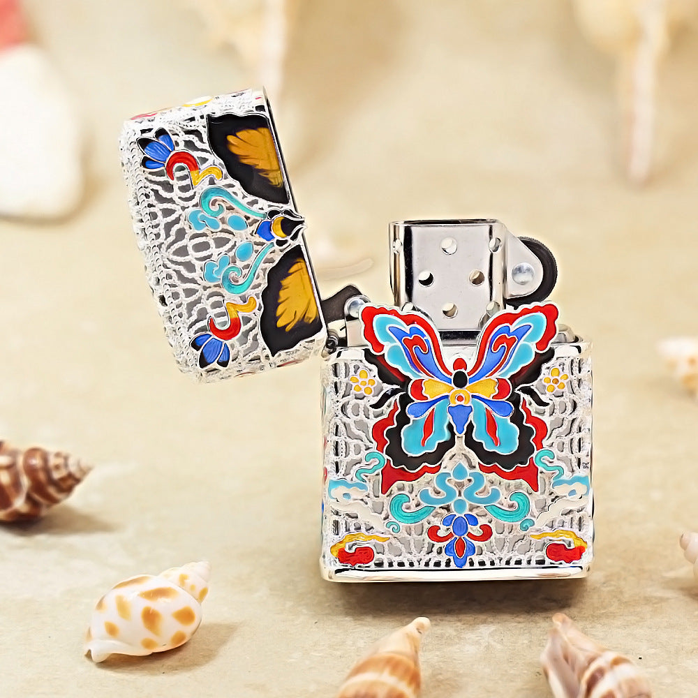 Zippo Silver-Plated Shell Cloisonné Dunhuang Dream Butterfly - CM77
