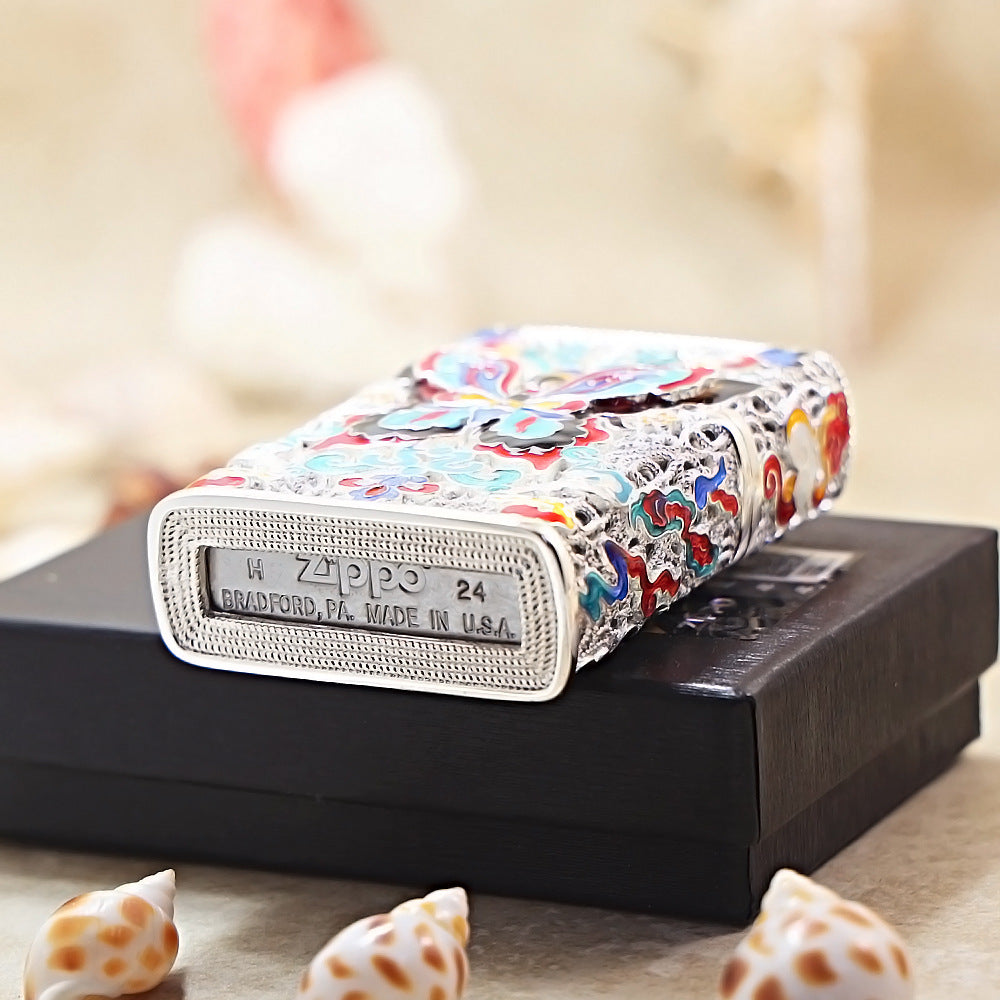 Zippo Silver-Plated Shell Cloisonné Dunhuang Dream Butterfly - CM77