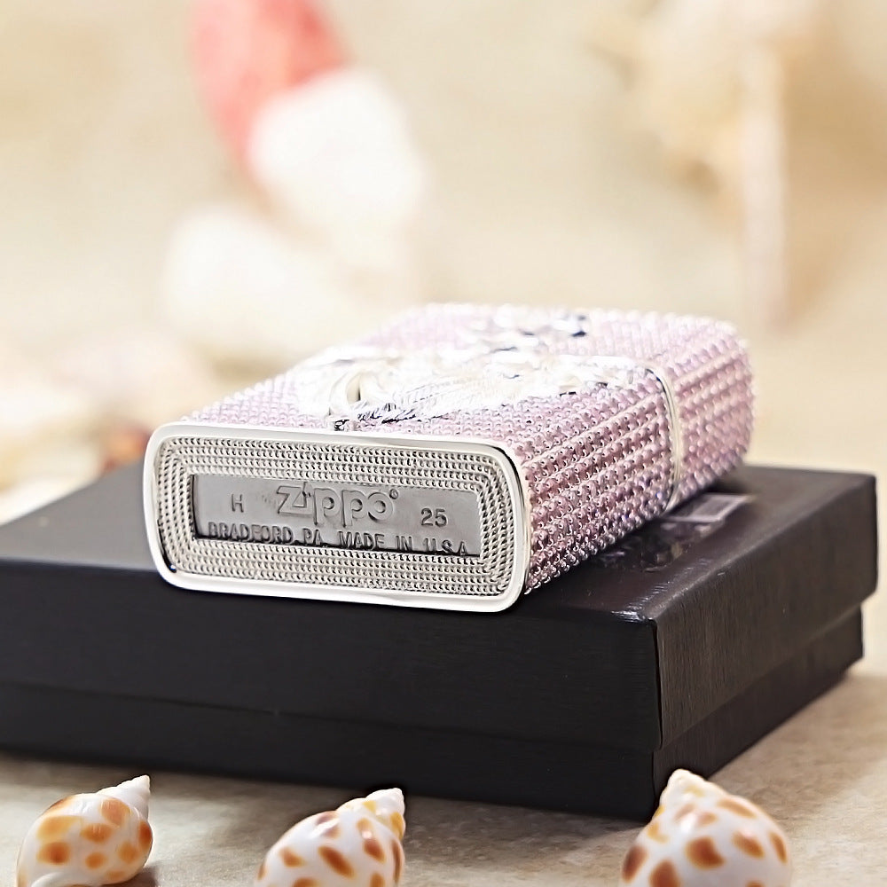 Zippo Silver-Plated Shell Pink Crystal Guardian Angel - CM80