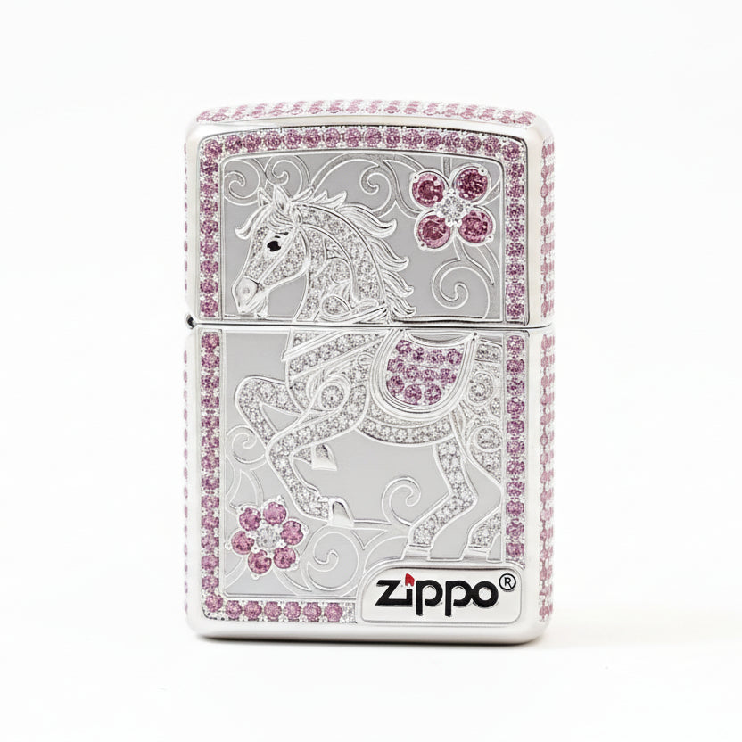 Zippo Silver-Plated Shell Pink Crystal Lead the Way Horse - CM60