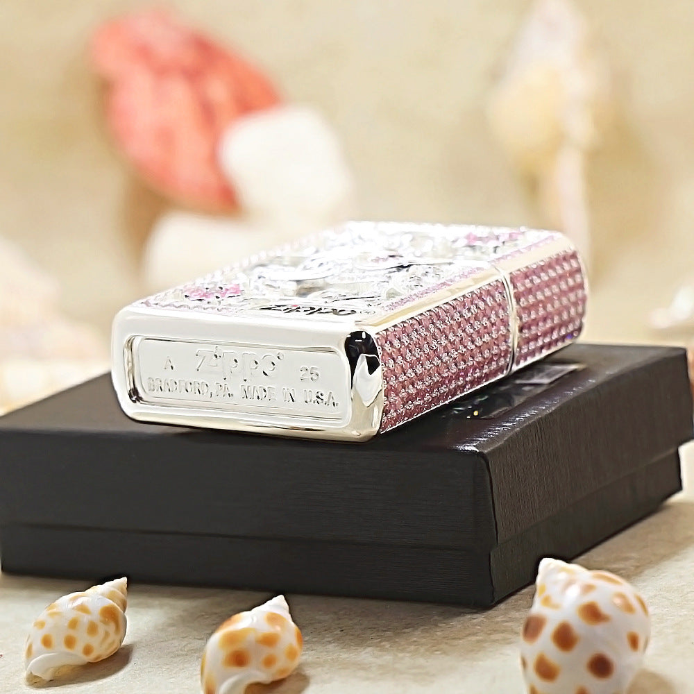 Zippo Silver-Plated Shell Pink Crystal Lead the Way Horse - CM60