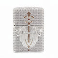 Zippo Silver Full Crystal Pavé Guardian Angel Wings and Fleur-de-lis Shell Lighter - CM110