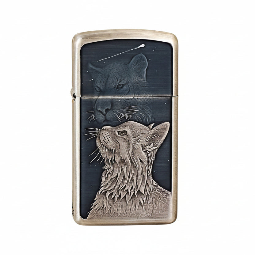 Zippo Slim Antique Silver Starry Sky Feline Spirit Shell Case - CM99