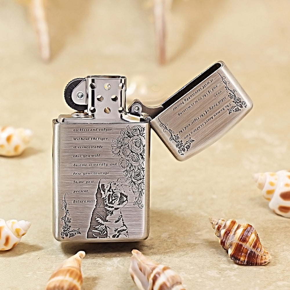 Zippo Slim Antique Silver Starry Sky Feline Spirit Shell Case - CM99