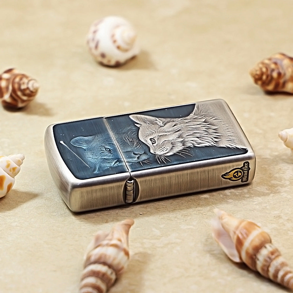 Zippo Slim Antique Silver Starry Sky Feline Spirit Shell Case - CM99