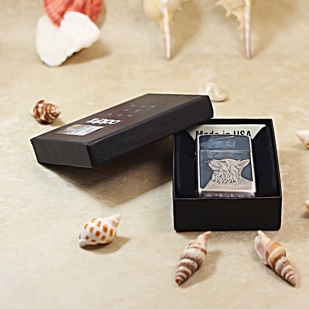 Zippo Slim Antique Silver Starry Sky Feline Spirit Shell Case - CM99