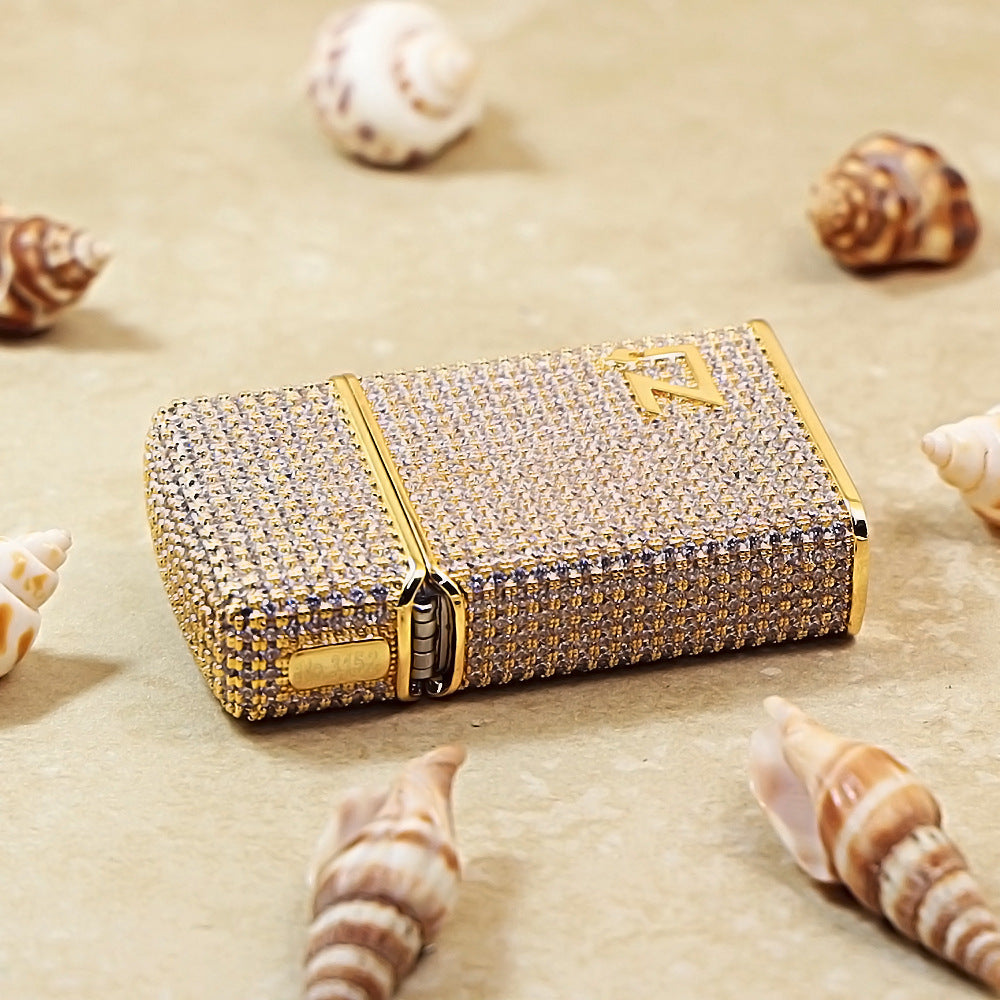 Zippo Slim Gold Full Crystal Pavé "Zi" Emblem Shell Lighter - CM100