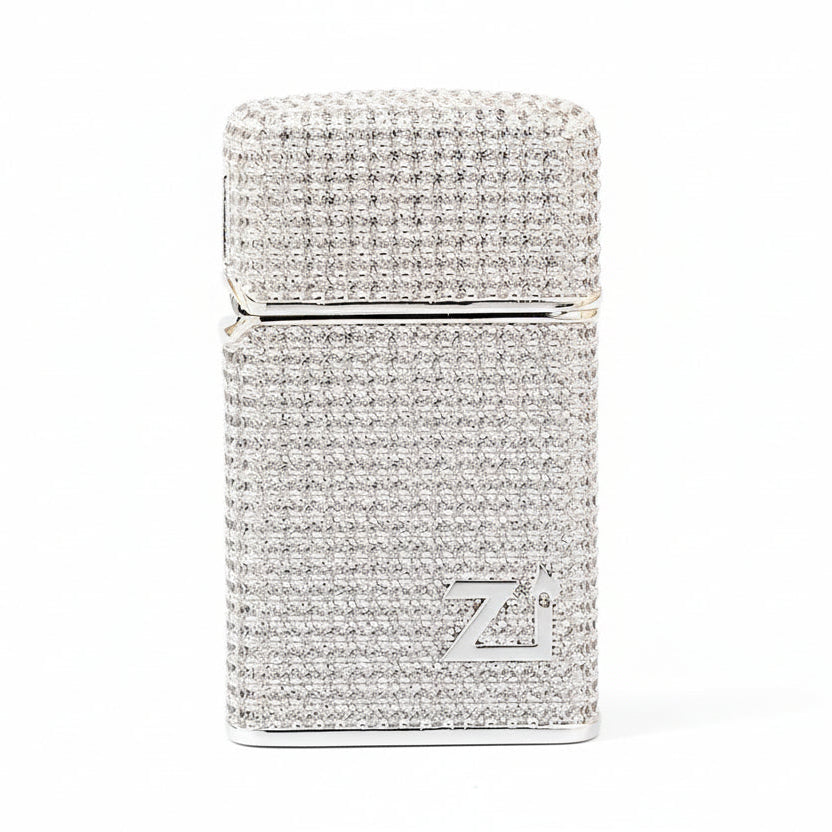 Zippo Slim Silver Full Crystal Pavé "Zi" Emblem Shell Lighter - CM105