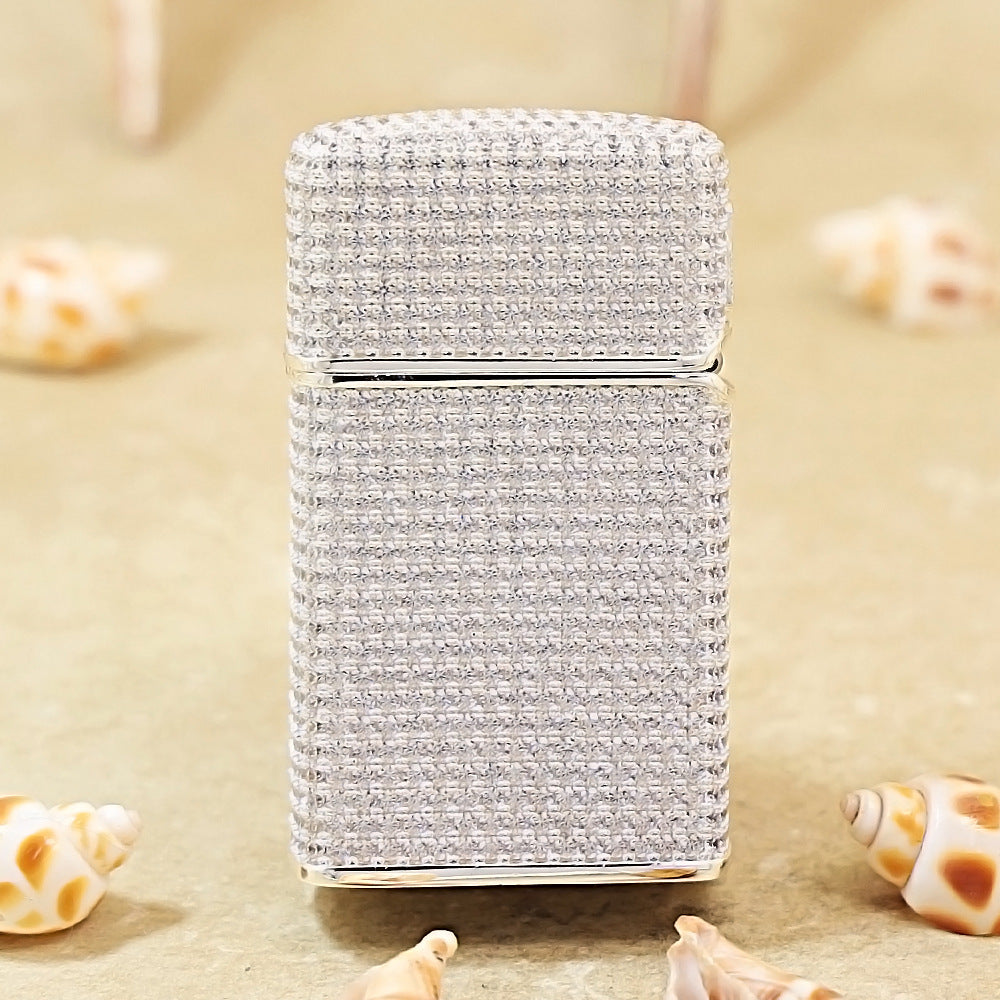 Zippo Slim Silver Full Crystal Pavé "Zi" Emblem Shell Lighter - CM105