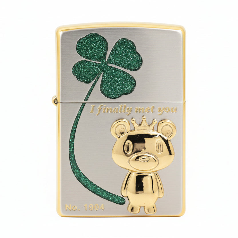 Zippo Two-Tone Gold and Silver I Finally Met You Clover Bear - JP74