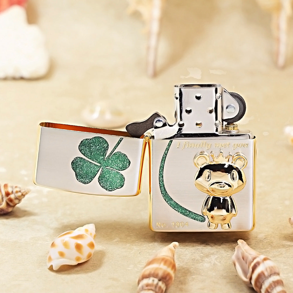 Zippo Two-Tone Gold and Silver I Finally Met You Clover Bear - JP74