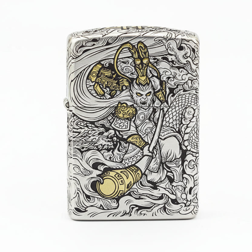 Zippo Two-Tone Silver and Gold Sun Wukong Monkey King Emblem - DS159