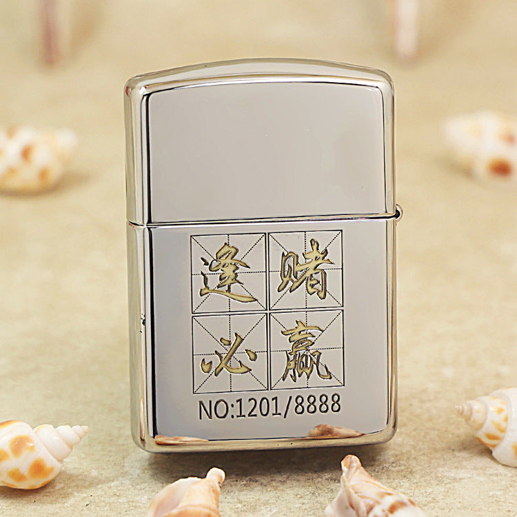 Zippo Brushed Chrome Deep Carved Good Luck Poker Hand and Dice - SC08