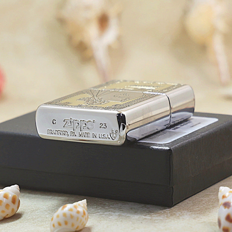 Zippo Brushed Chrome Deep Carved Good Luck Poker Hand and Dice - SC08