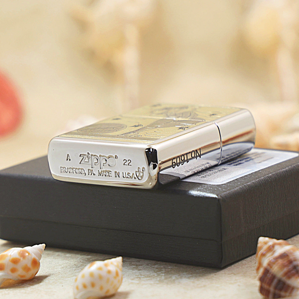 Zippo Brushed Chrome Deep Engraved Pin-Up Girl Smoking in the Wind - SC25