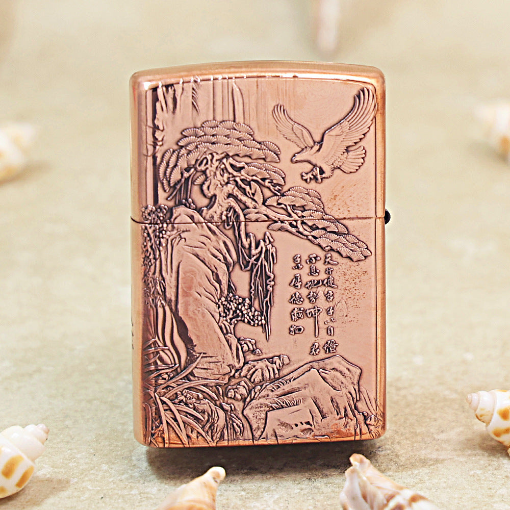 Zippo Heavy Relief Copper Tone Wind Rises Water Success Landscape - CM33
