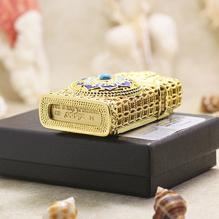 Zippo Heavy Relief Gold Abacus and Lotus Filigree Slim Case Set - CM52