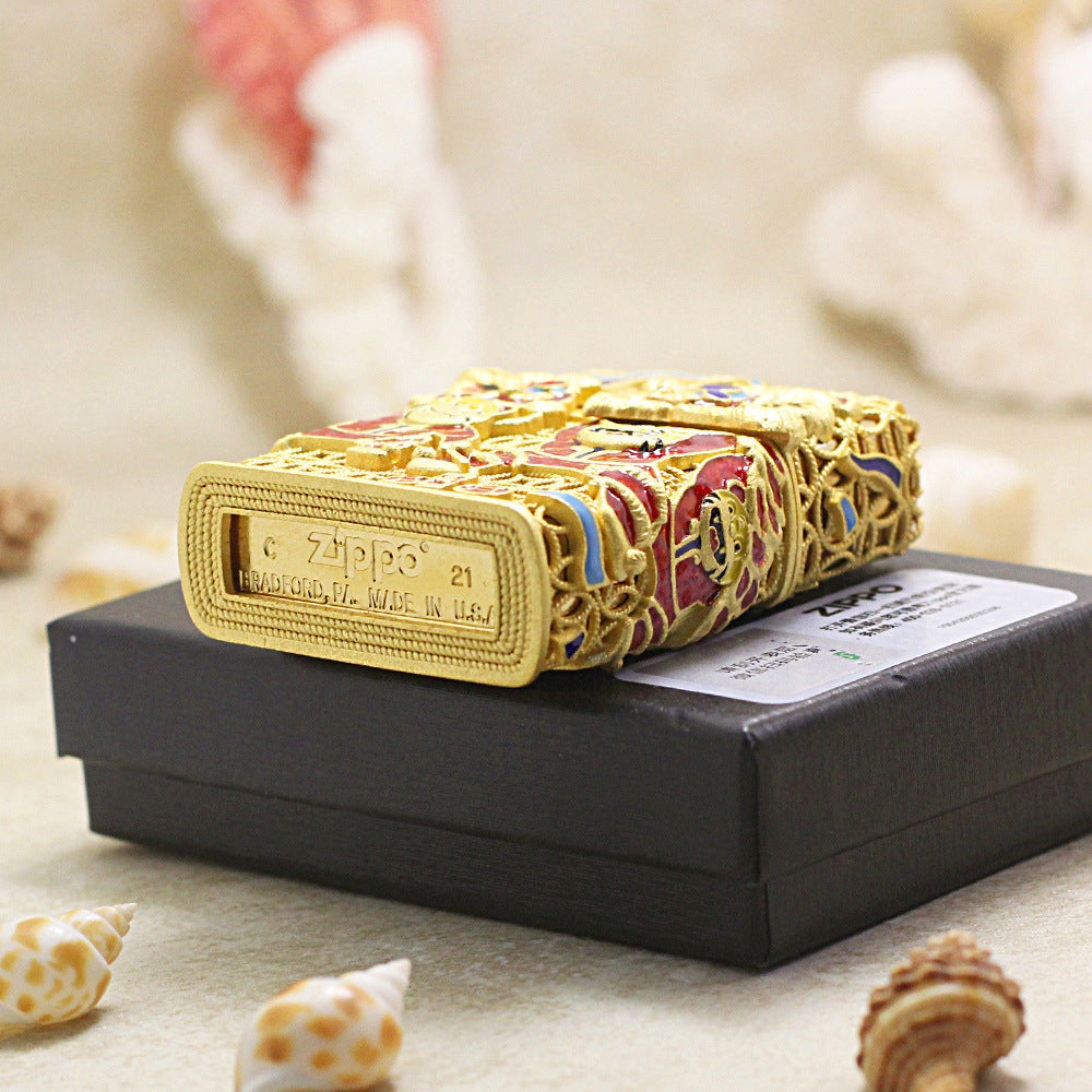 Zippo Heavy Relief Gold Lion Dance and Tiger Zodiac Case Set - CM23