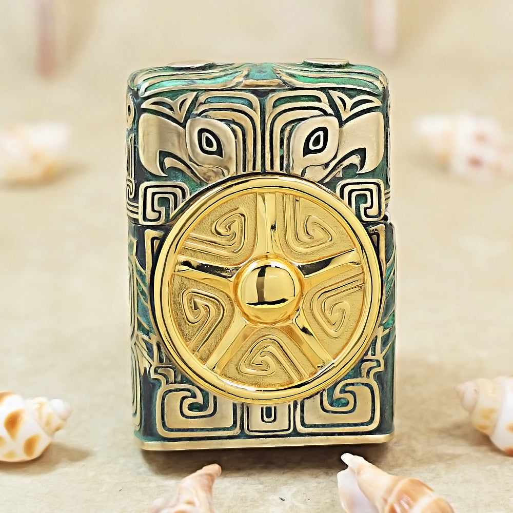 Zippo Heavy Relief Sanxingdui Golden Mask and Bronze Patina Case Set - CM25