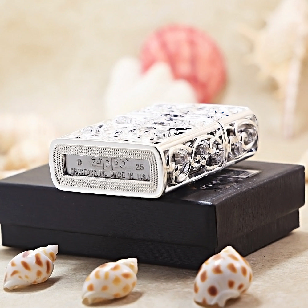 Zippo Heavy Relief Silver Openwork Diamond Cross Case - CM21